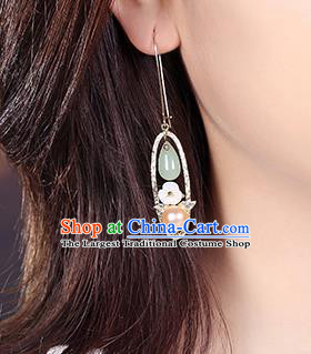 Chinese Classical Golden Ear Accessories Traditional Cheongsam Pearl Earrings