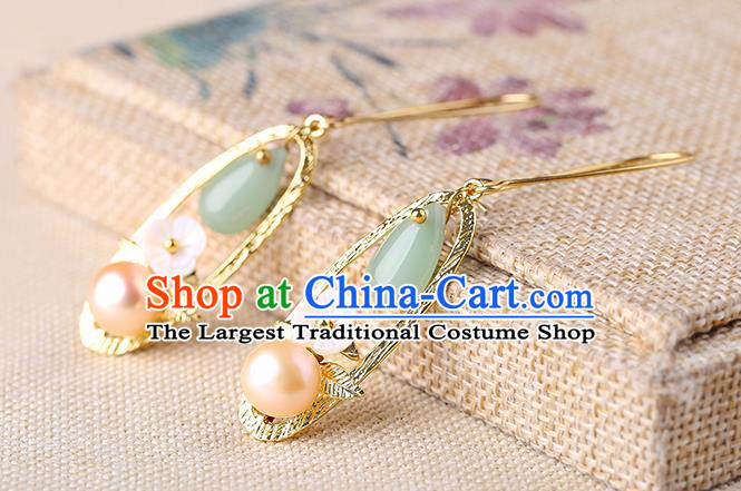 Chinese Classical Golden Ear Accessories Traditional Cheongsam Pearl Earrings