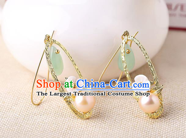 Chinese Classical Golden Ear Accessories Traditional Cheongsam Pearl Earrings