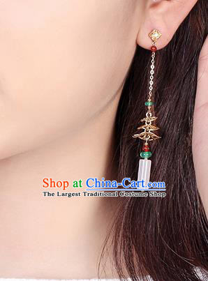 Chinese Classical Chrysoprase Ear Accessories Traditional Cheongsam Long Tassel Earrings