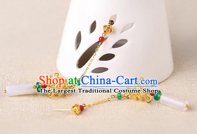 Chinese Classical Chrysoprase Ear Accessories Traditional Cheongsam Long Tassel Earrings