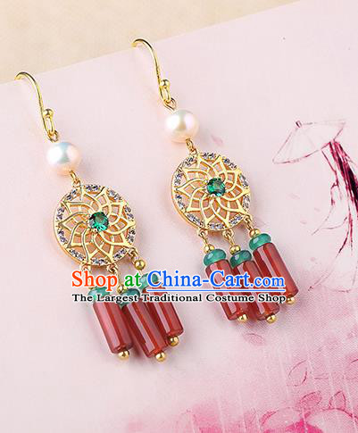 Chinese Classical Green Crystal Ear Accessories Traditional Cheongsam Agate Tassel Earrings