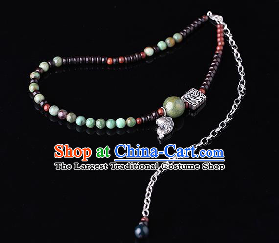 Handmade Chinese Garnet Beads Bangle Jewelry Traditional National Silver Fish Bracelet Wristlet