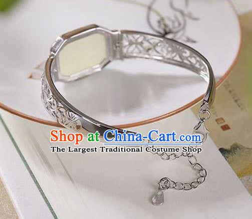 China Classical Cheongsam Silver Bangle Accessories Traditional Jade Bracelet