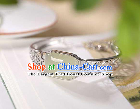 China Classical Cheongsam Silver Bangle Accessories Traditional Jade Bracelet