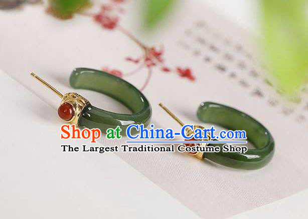 Handmade Chinese Cheongsam Agate Ear Accessories Traditional Green Jade Earrings