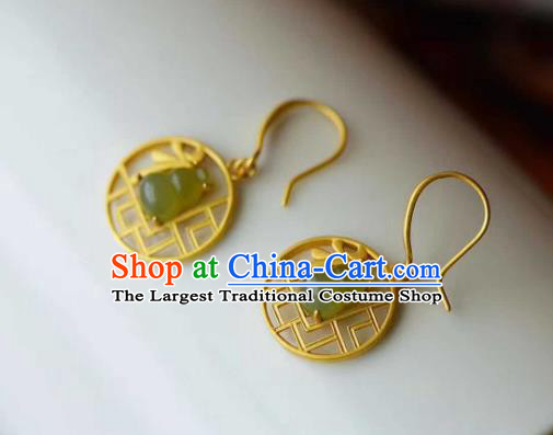 Handmade Chinese Golden Ear Accessories Traditional Cheongsam Jade Gourd Earrings