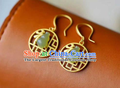 Handmade Chinese Golden Ear Accessories Traditional Cheongsam Jade Gourd Earrings