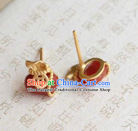 Handmade Chinese Agate Ear Accessories Traditional Cheongsam Golden Copper Earrings