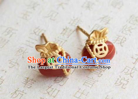 Handmade Chinese Agate Ear Accessories Traditional Cheongsam Golden Copper Earrings