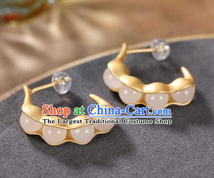 Handmade Chinese Beads Ear Accessories Traditional Cheongsam Golden Peasecod Earrings