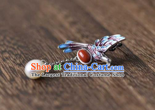 Handmade Chinese Blueing Bird Ear Accessories Traditional Cheongsam Pearls Tassel Earrings