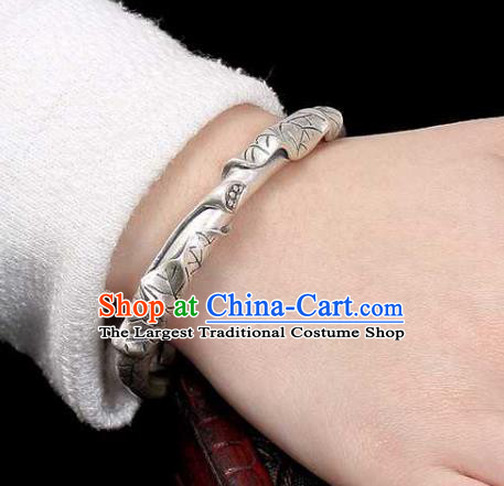 China Classical Cheongsam Silver Carving Bracelet Accessories Traditional Jade Mangnolia Bangle Jewelry