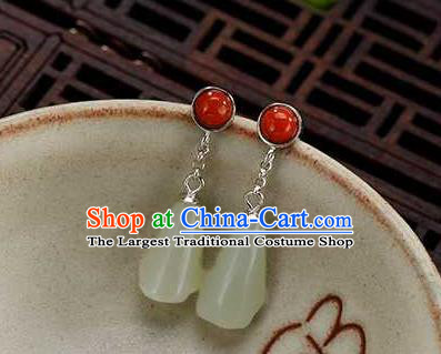 Handmade Chinese Traditional Cheongsam Jade Mangnolia Earrings National Ear Accessories