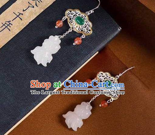 Handmade Chinese Traditional Cheongsam Earrings National Jade Fish Ear Accessories