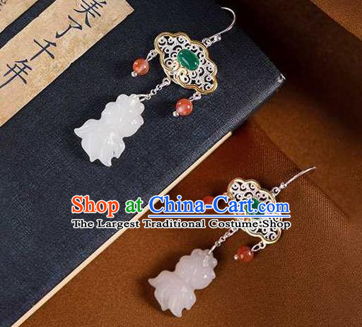 Handmade Chinese Traditional Cheongsam Earrings National Jade Fish Ear Accessories