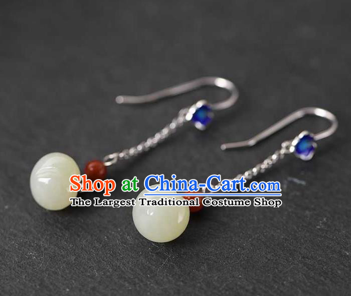 Handmade Chinese Traditional Cheongsam Jade Peach Earrings National Cloisonne Ear Accessories