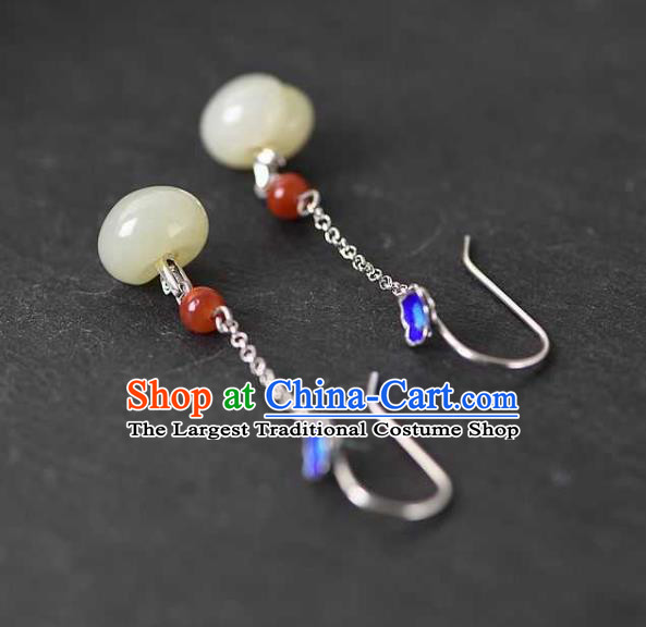 Handmade Chinese Traditional Cheongsam Jade Peach Earrings National Cloisonne Ear Accessories