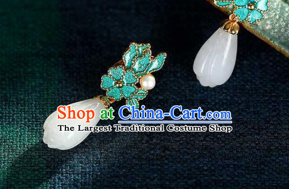 Handmade Chinese Jade Mangnolia Ear Accessories Traditional Cheongsam Cloisonne Earrings