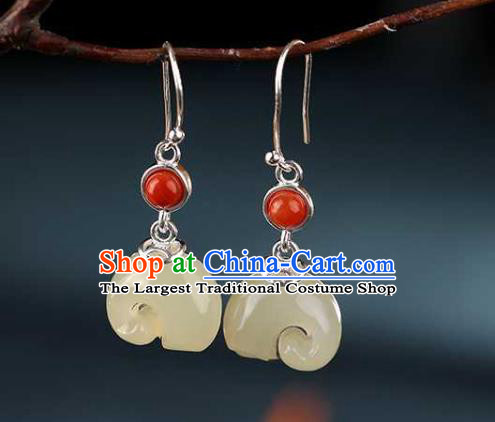 Chinese Traditional Cheongsam Earrings Handmade National Jade Elephant Ear Accessories