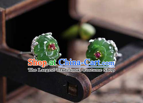 Chinese Traditional Cheongsam Earrings Handmade National Jade Plum Blossom Ear Accessories