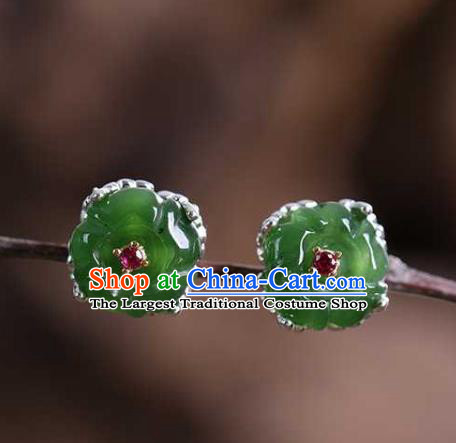 Chinese Traditional Cheongsam Earrings Handmade National Jade Plum Blossom Ear Accessories