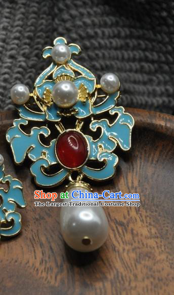 China Classical Cheongsam Blueing Brooch Accessories Traditional Pearls Jewelry