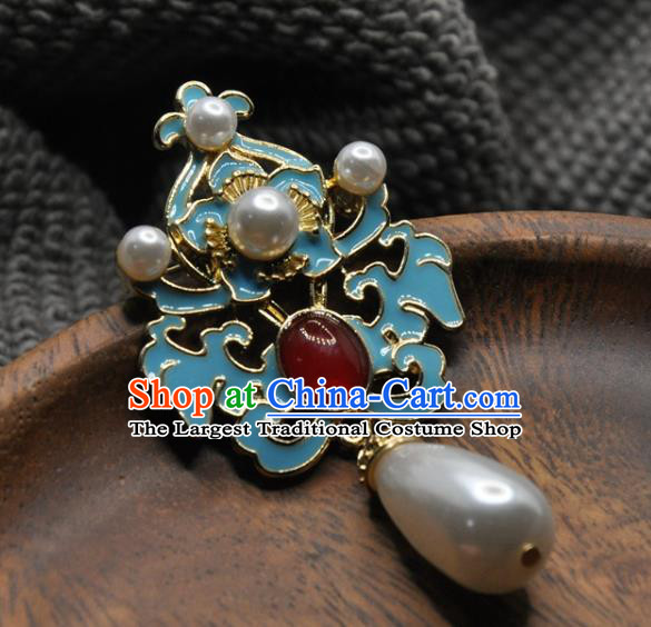 China Classical Cheongsam Blueing Brooch Accessories Traditional Pearls Jewelry