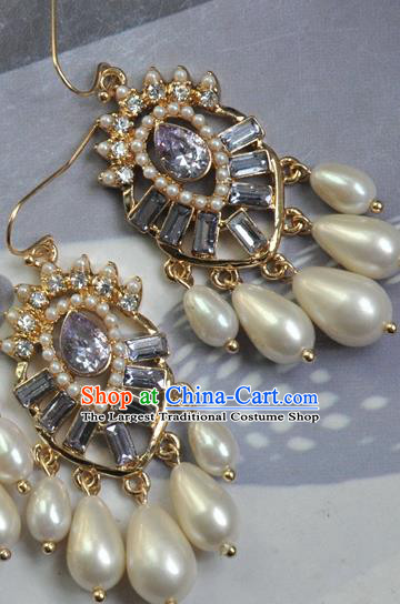 Chinese Handmade Cheongsam Pearls Ear Accessories Traditional Crystal Earrings