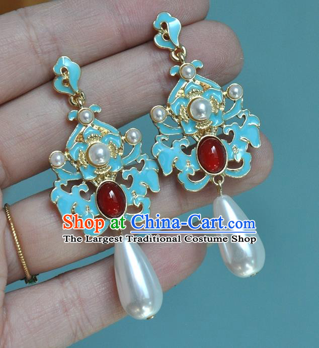 Chinese Classical Cheongsam Ruby Ear Accessories Traditional Qing Dynasty Palace Lady Earrings