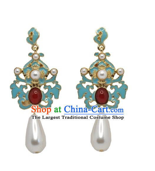 Chinese Classical Cheongsam Ruby Ear Accessories Traditional Qing Dynasty Palace Lady Earrings