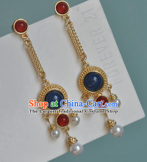 Chinese Classical Cheongsam Golden Ear Accessories Traditional Long Earrings