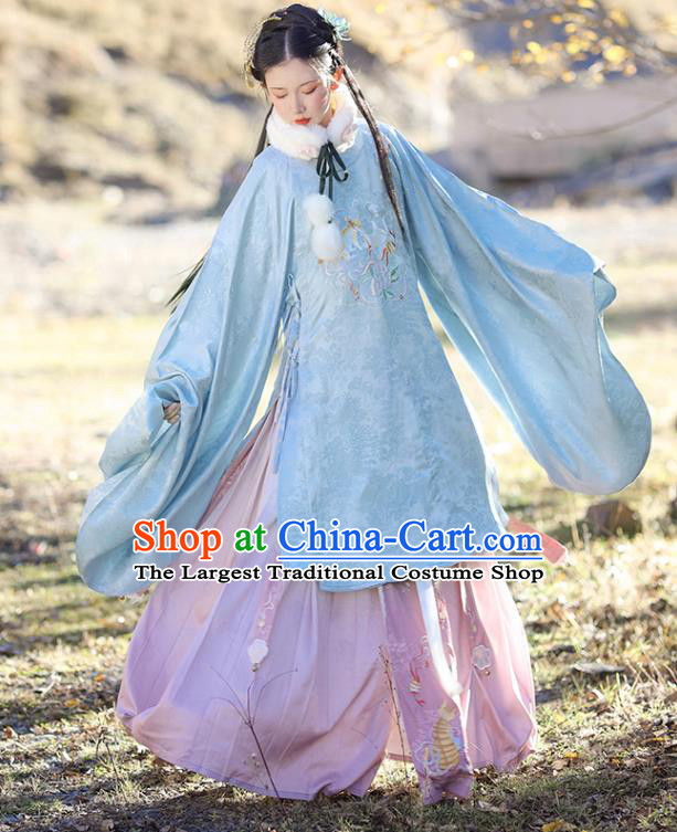 China Traditional Ming Dynasty Court Lady Historical Clothing Ancient Palace Princess Embroidered Hanfu Dress