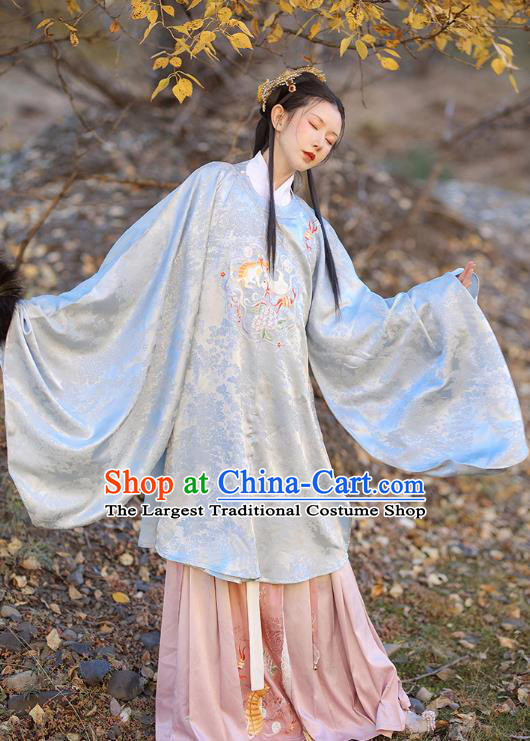 China Traditional Ming Dynasty Court Lady Historical Clothing Ancient Palace Princess Embroidered Hanfu Dress