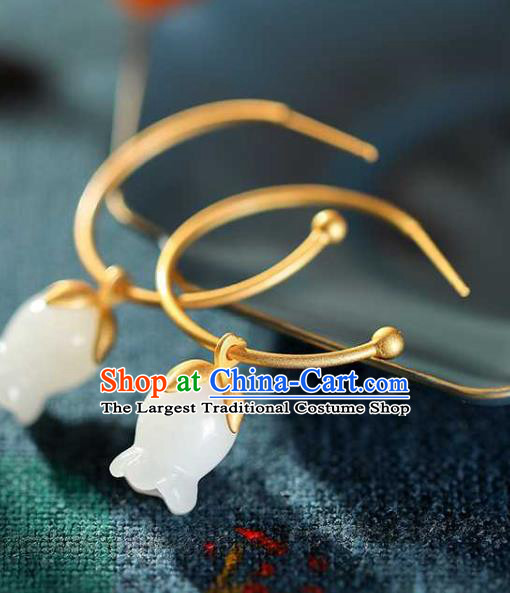 Handmade Chinese National Ear Accessories Traditional Cheongsam Jade Convallaria Earrings