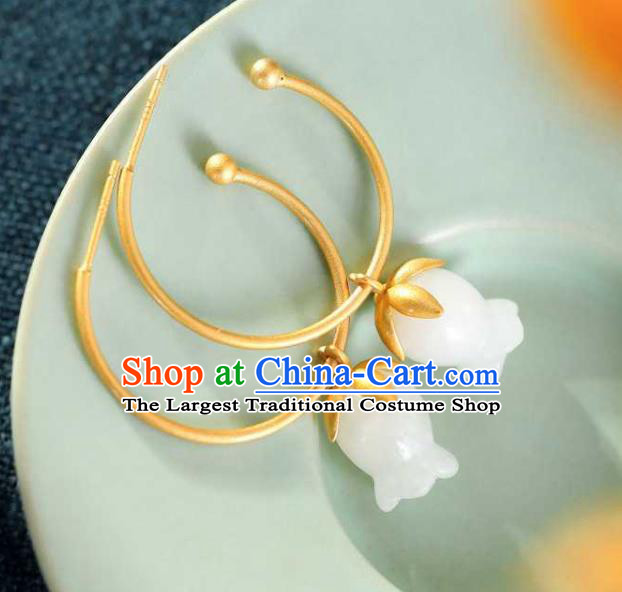 Handmade Chinese National Ear Accessories Traditional Cheongsam Jade Convallaria Earrings