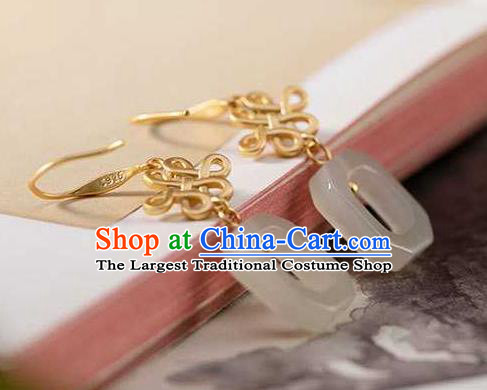Handmade Chinese National Jade Ring Ear Accessories Traditional Cheongsam Agate Earrings