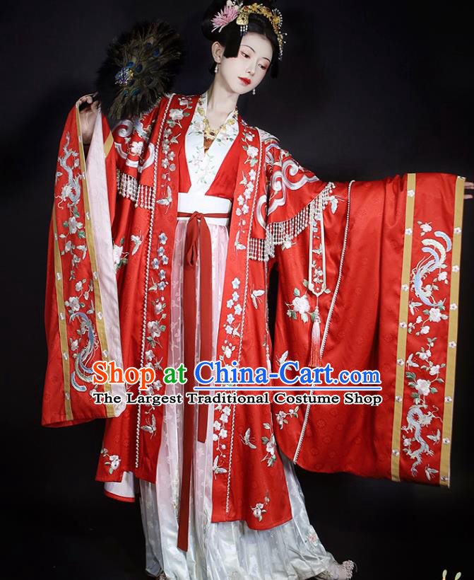 China Traditional Song Dynasty Wedding Historical Clothing Ancient Court Empress Embroidered Red Hanfu Dress