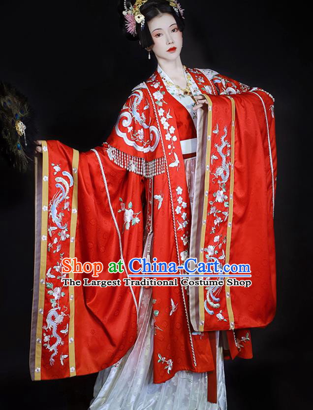 China Traditional Song Dynasty Wedding Historical Clothing Ancient Court Empress Embroidered Red Hanfu Dress