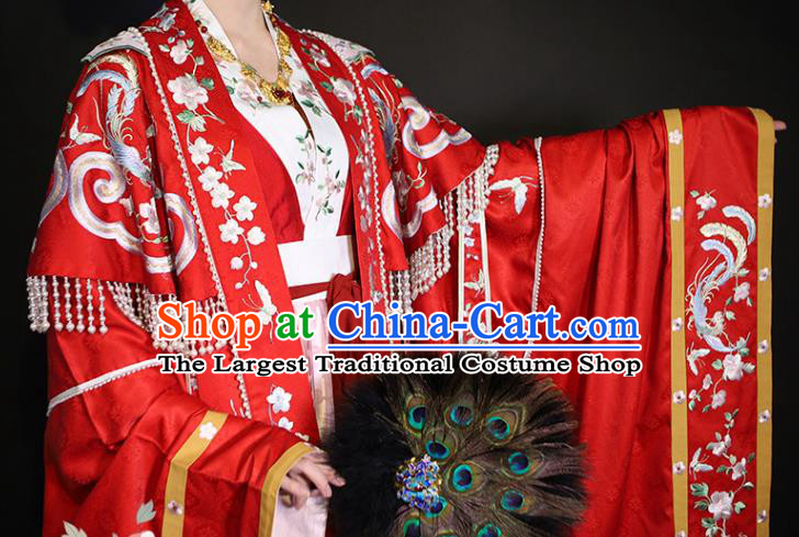 China Traditional Song Dynasty Wedding Historical Clothing Ancient Court Empress Embroidered Red Hanfu Dress