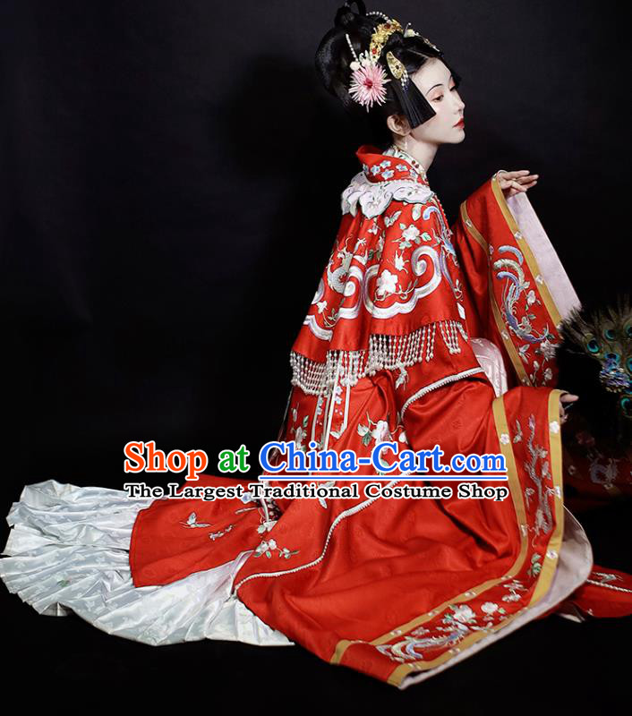 China Traditional Song Dynasty Wedding Historical Clothing Ancient Court Empress Embroidered Red Hanfu Dress
