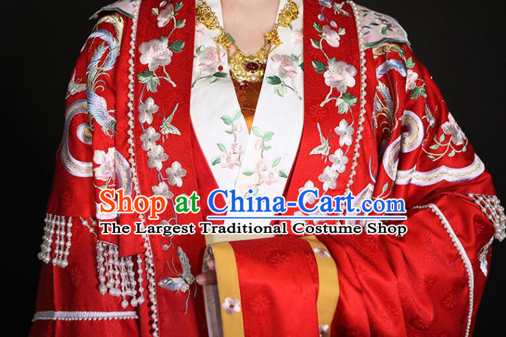 China Traditional Song Dynasty Wedding Historical Clothing Ancient Court Empress Embroidered Red Hanfu Dress