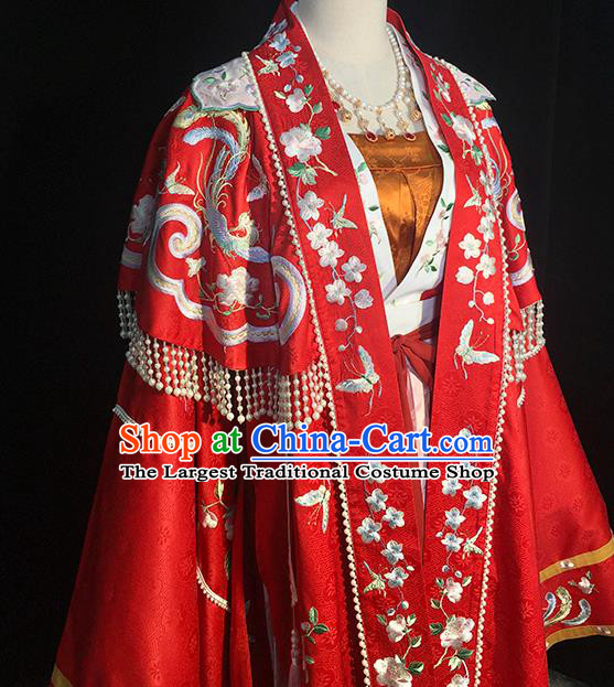 China Traditional Song Dynasty Wedding Historical Clothing Ancient Court Empress Embroidered Red Hanfu Dress