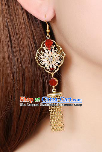 Chinese Classical Zircon Ear Accessories Traditional Cheongsam Golden Tassel Earrings