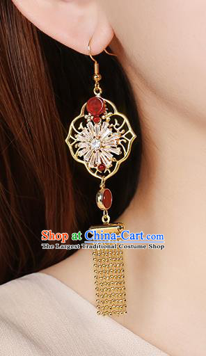 Chinese Classical Zircon Ear Accessories Traditional Cheongsam Golden Tassel Earrings