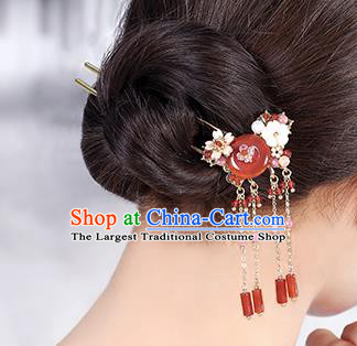 China Classical Agate Tassel Hair Stick Traditional Cheongsam Hair Accessories Handmade Pink Sakura Hairpin