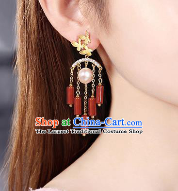 Chinese Classical Agate Tassel Ear Accessories Traditional Cheongsam Pearl Earrings