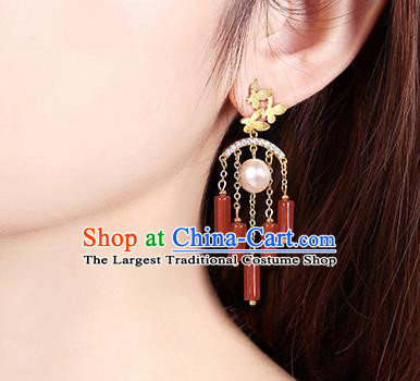 Chinese Classical Agate Tassel Ear Accessories Traditional Cheongsam Pearl Earrings