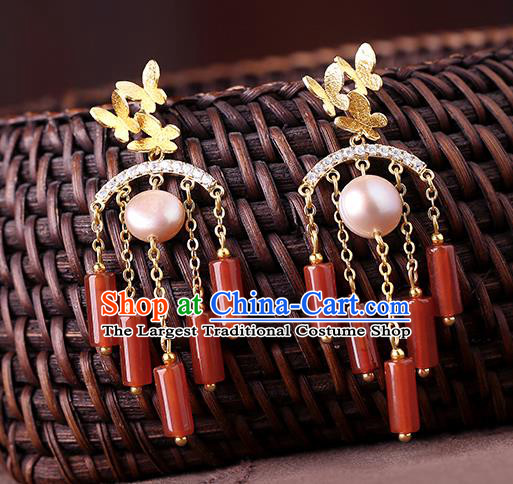 Chinese Classical Agate Tassel Ear Accessories Traditional Cheongsam Pearl Earrings