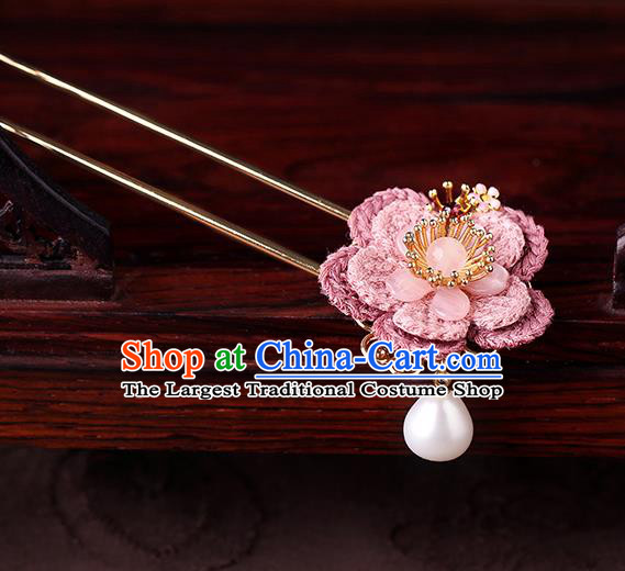 China Classical Pink Plum Hair Comb Traditional Cheongsam Hair Accessories Handmade Shell Hairpin